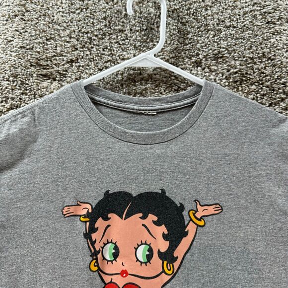 Vintage Betty Boop Shirt Mens Medium Gray Short Sleeve Graphic Print Y2K Casual - Picture 3 of 12